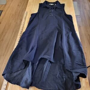 Simply Noelle Black Collared Sleeveless Shirt Dress Laced Detail Pockets L